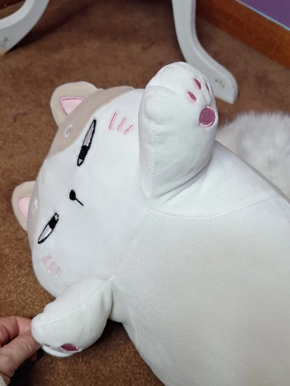 Plush Long Cat Body Pillow - White & Tan